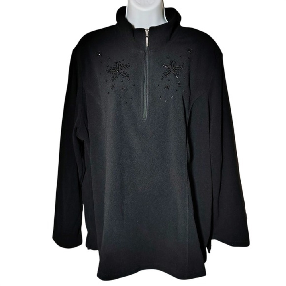 JMS Just My‎ Size Black Fleece Pullover Top Embellished Stars 2X vtg goth fall
